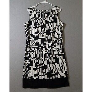 Apt. 9 Dress Women Size 12 Black White Geometric Pixel Print Sheath Sleeveless